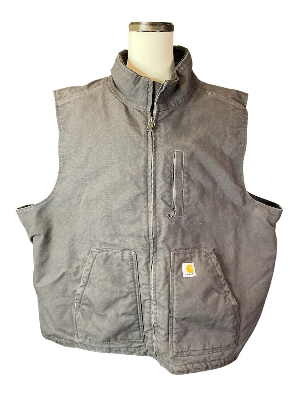 Carhartt Washed Duck Mock Neck Gray Sz 4XL Sherpa Lined Full-Zip Vest 104277 GVL